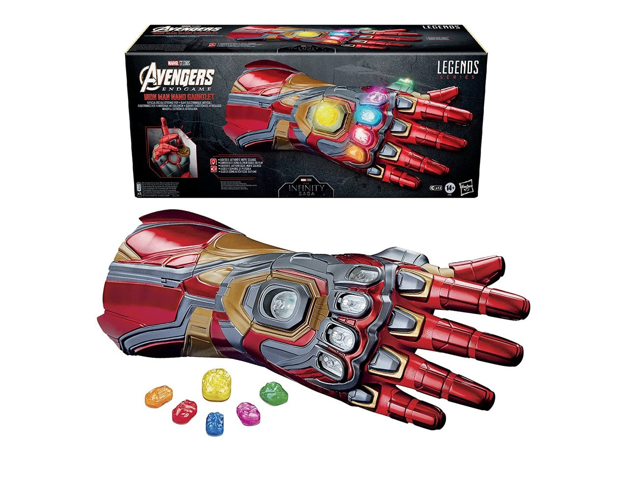 Avengers Marvel Legends Series Iron Man Nano Gauntlet Articulated Electronic Fist with Lights and Authentic Movie Sounds and Removable Infinity Stones